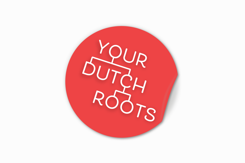 logo van Your Dutch Roots in wit op rode sticker